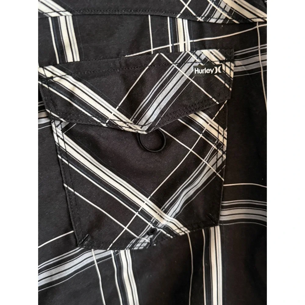 Hurley Boys Black White Plaid Board Shorts Swim Trunks Size 18 CCQ 0734